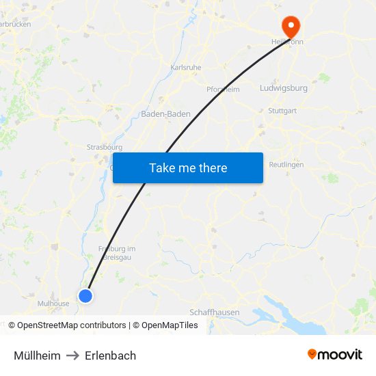 Müllheim to Erlenbach map