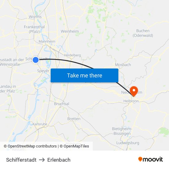 Schifferstadt to Erlenbach map