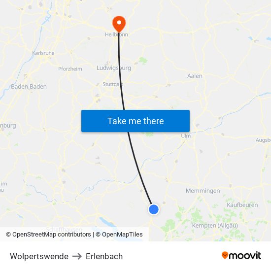 Wolpertswende to Erlenbach map