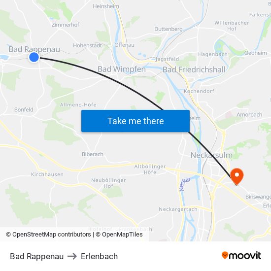 Bad Rappenau to Erlenbach map