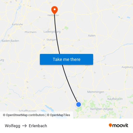 Wolfegg to Erlenbach map