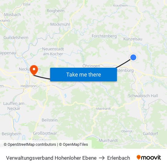 Verwaltungsverband Hohenloher Ebene to Erlenbach map