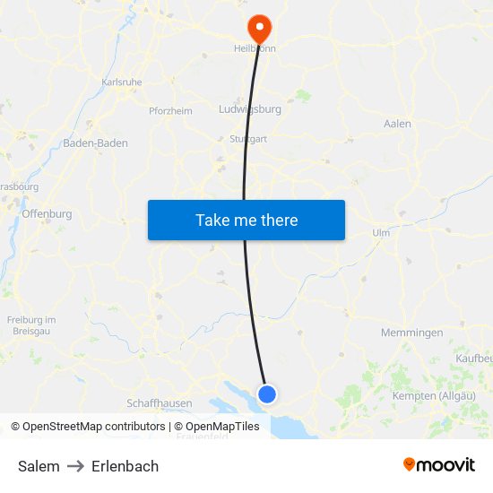 Salem to Erlenbach map