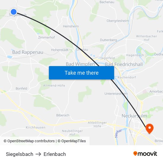 Siegelsbach to Erlenbach map