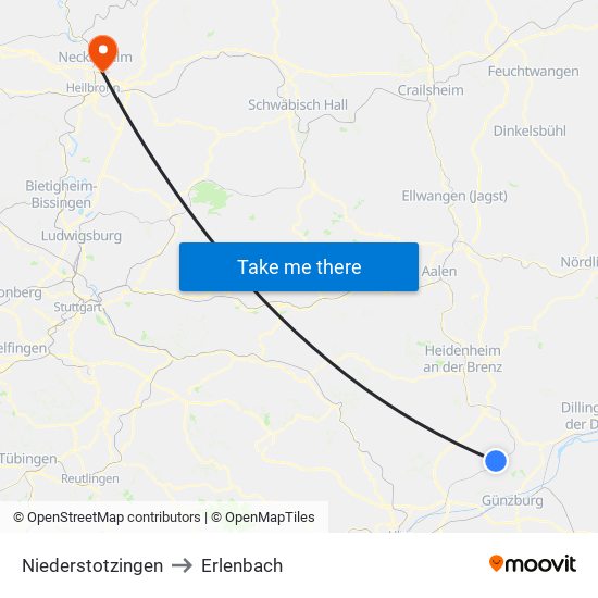 Niederstotzingen to Erlenbach map