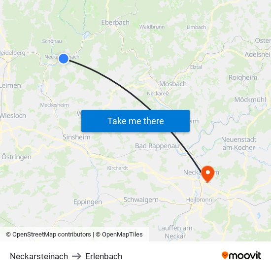 Neckarsteinach to Erlenbach map