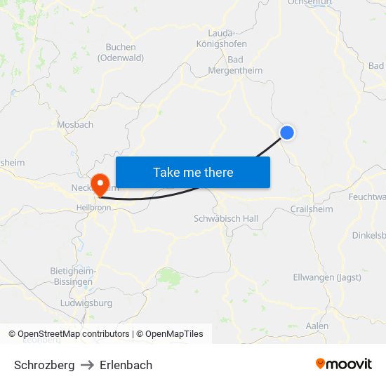 Schrozberg to Erlenbach map