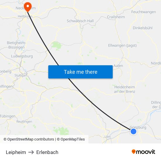 Leipheim to Erlenbach map