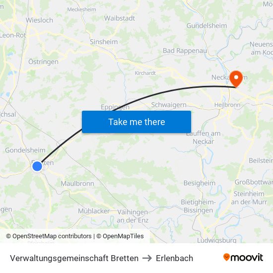 Verwaltungsgemeinschaft Bretten to Erlenbach map