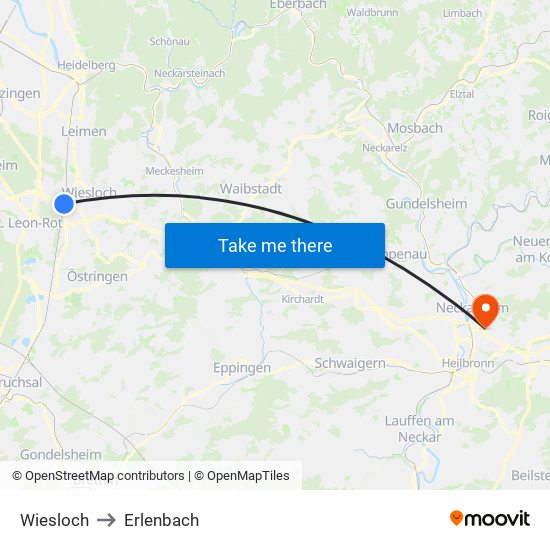 Wiesloch to Erlenbach map