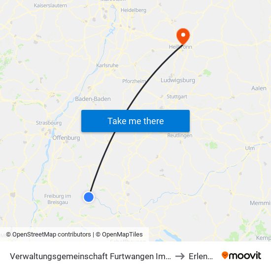 Verwaltungsgemeinschaft Furtwangen Im Schwarzwald to Erlenbach map