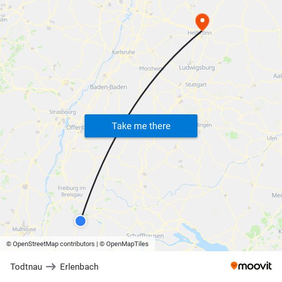 Todtnau to Erlenbach map