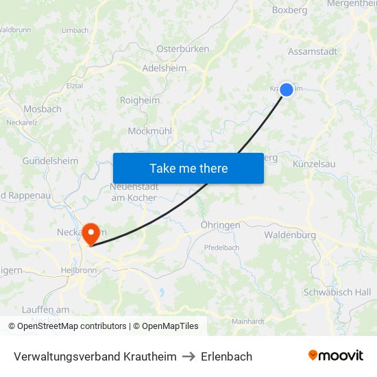 Verwaltungsverband Krautheim to Erlenbach map