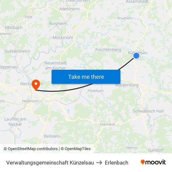 Verwaltungsgemeinschaft Künzelsau to Erlenbach map