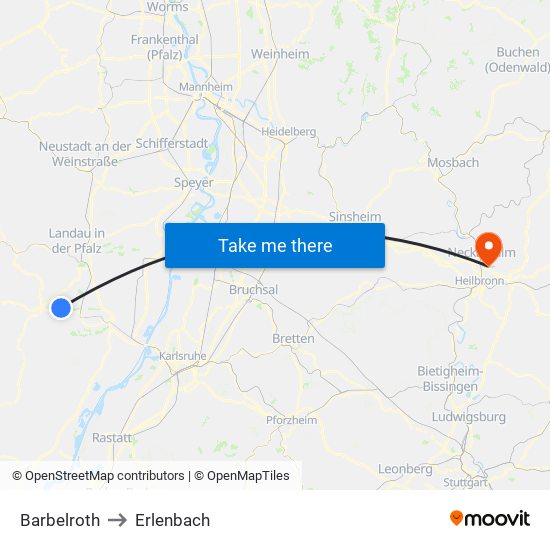 Barbelroth to Erlenbach map