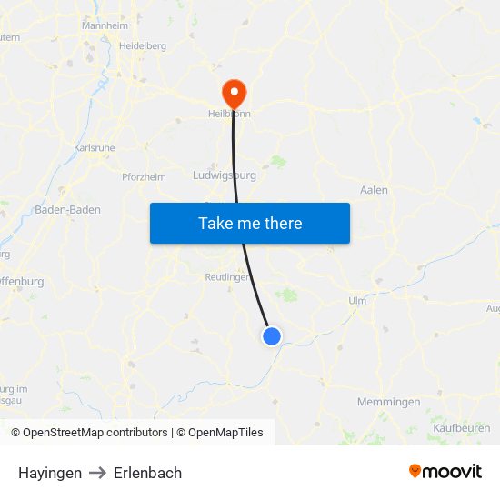 Hayingen to Erlenbach map