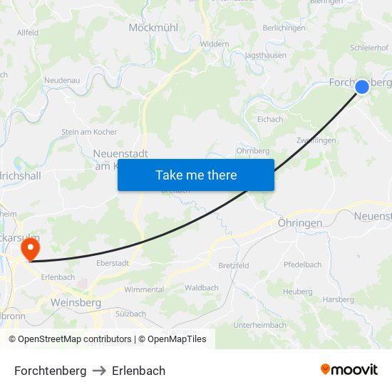 Forchtenberg to Erlenbach map