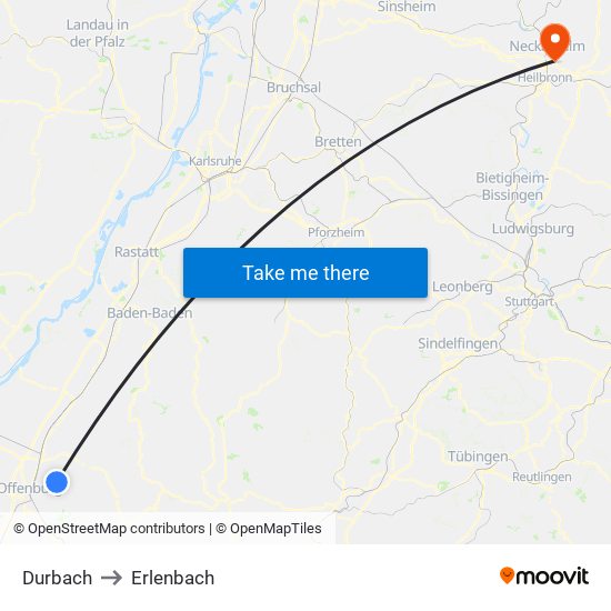 Durbach to Erlenbach map