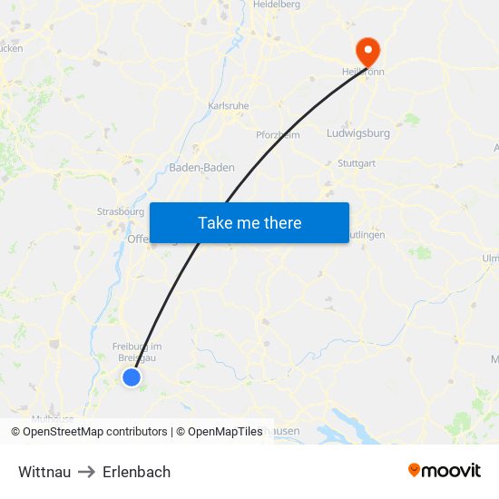 Wittnau to Erlenbach map