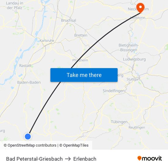 Bad Peterstal-Griesbach to Erlenbach map