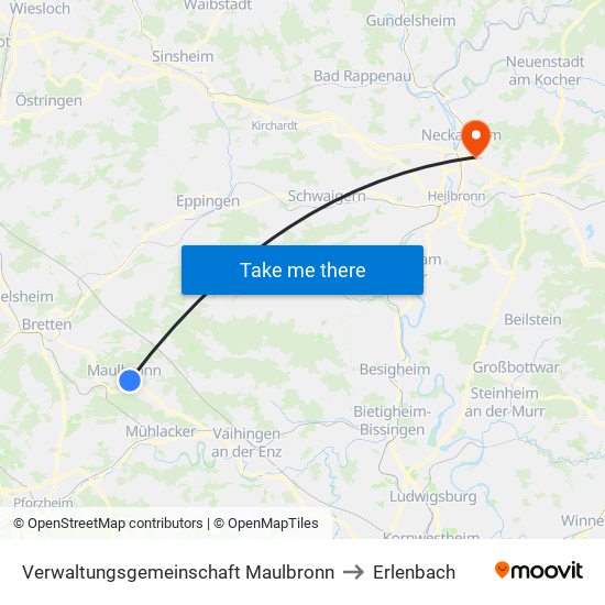 Verwaltungsgemeinschaft Maulbronn to Erlenbach map