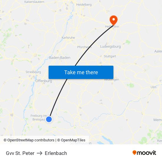 Gvv St. Peter to Erlenbach map