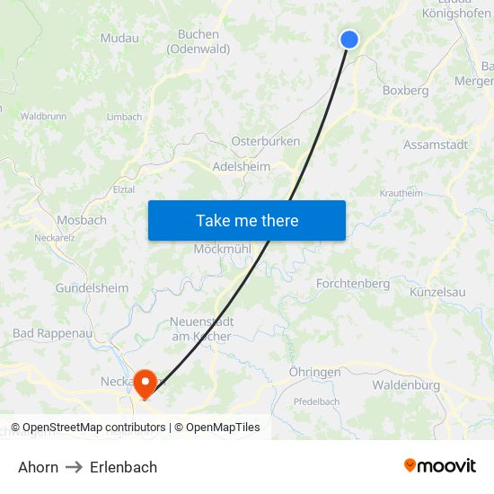 Ahorn to Erlenbach map