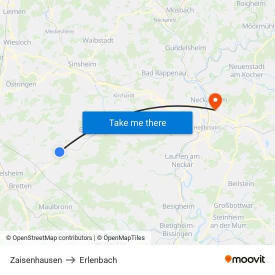 Zaisenhausen to Erlenbach map