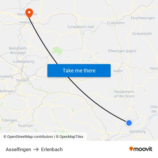 Asselfingen to Erlenbach map