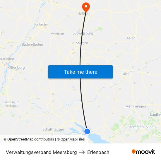 Verwaltungsverband Meersburg to Erlenbach map