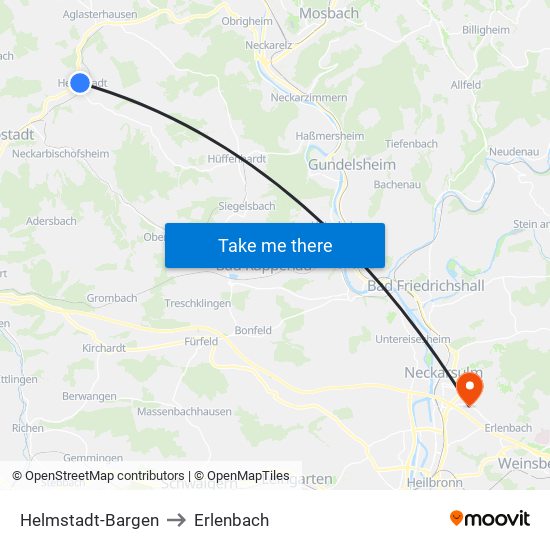 Helmstadt-Bargen to Erlenbach map