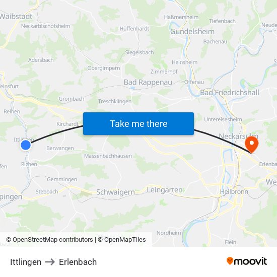 Ittlingen to Erlenbach map