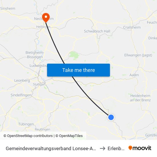 Gemeindeverwaltungsverband Lonsee-Amstetten to Erlenbach map