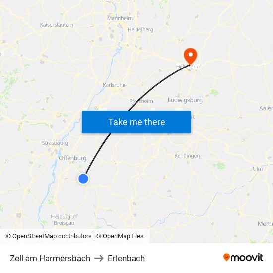 Zell am Harmersbach to Erlenbach map