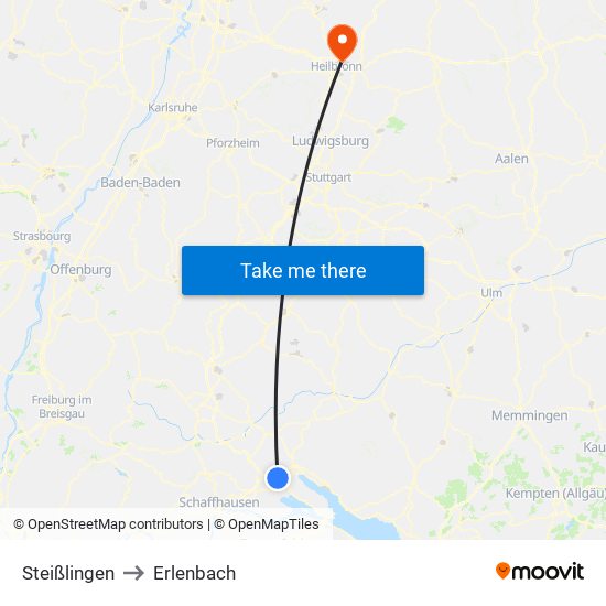 Steißlingen to Erlenbach map