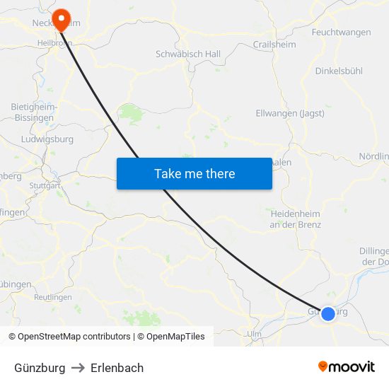 Günzburg to Erlenbach map