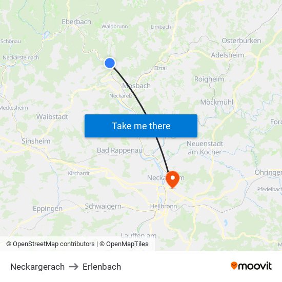 Neckargerach to Erlenbach map