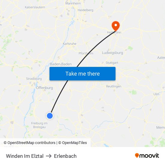 Winden Im Elztal to Erlenbach map