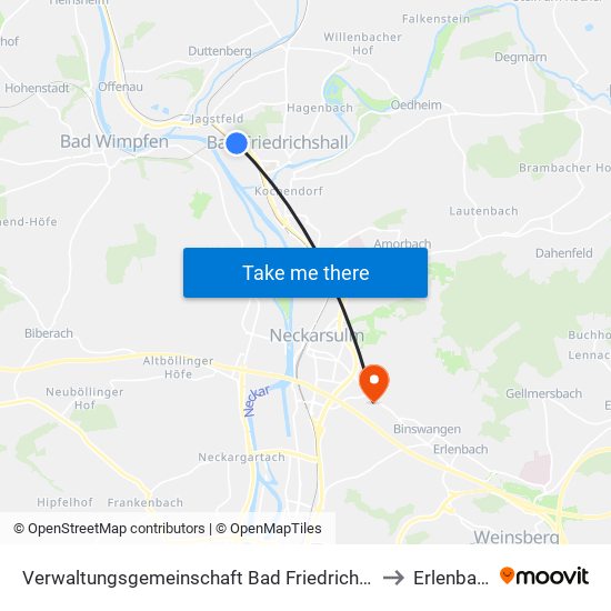 Verwaltungsgemeinschaft Bad Friedrichshall to Erlenbach map