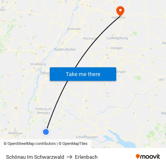 Schönau Im Schwarzwald to Erlenbach map