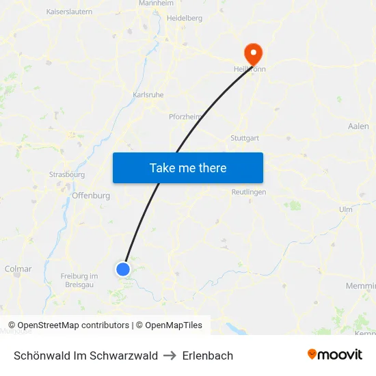 Schönwald Im Schwarzwald to Erlenbach map