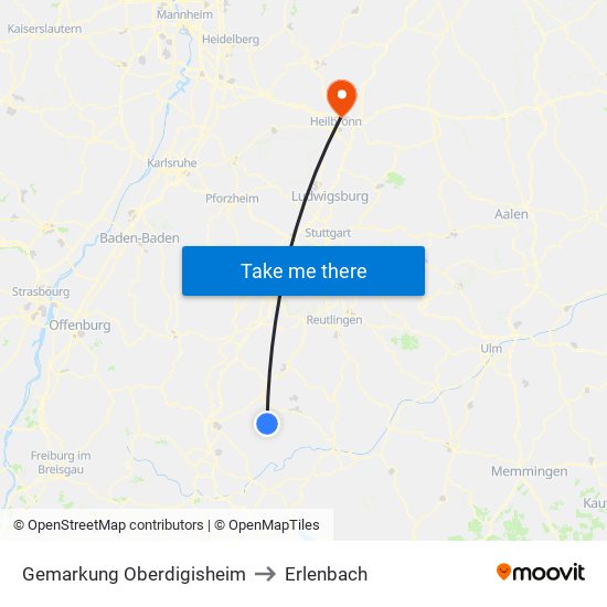 Gemarkung Oberdigisheim to Erlenbach map