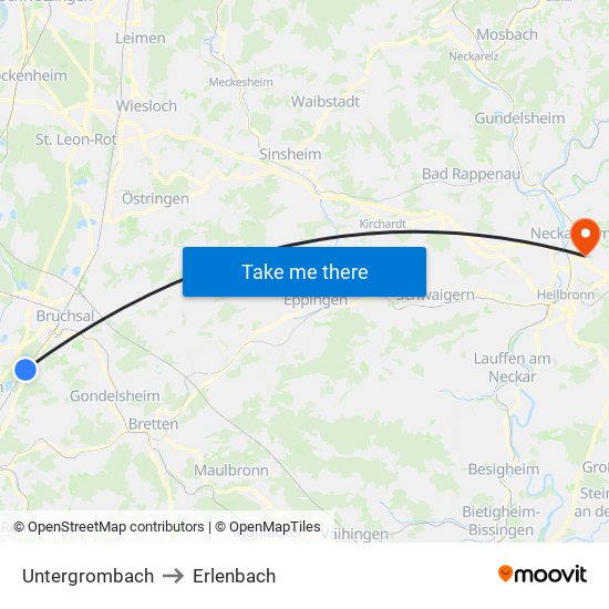 Untergrombach to Erlenbach map