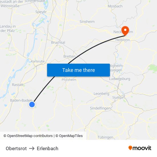 Obertsrot to Erlenbach map