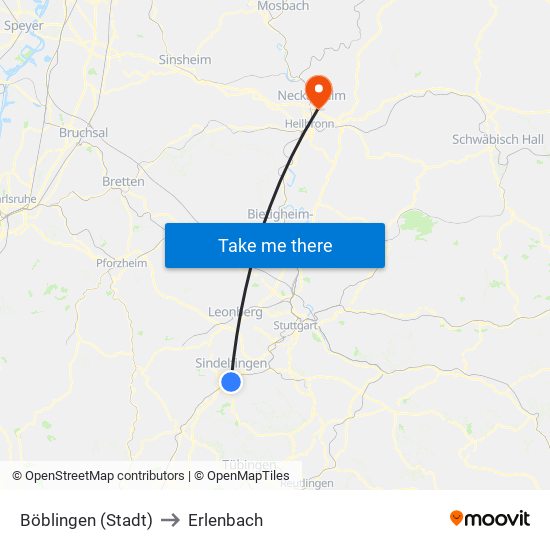 Böblingen (Stadt) to Erlenbach map