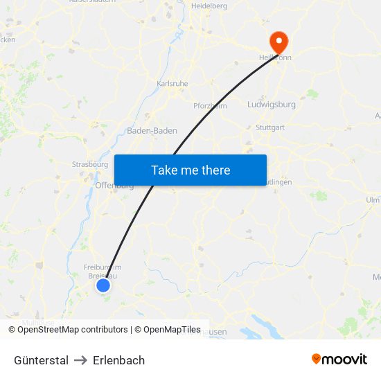 Günterstal to Erlenbach map