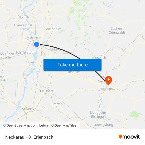 Neckarau to Erlenbach map