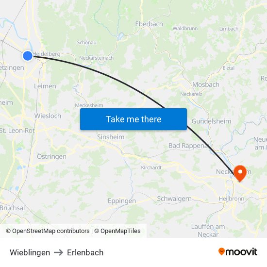 Wieblingen to Erlenbach map