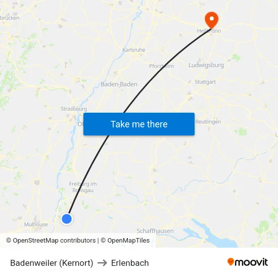Badenweiler (Kernort) to Erlenbach map