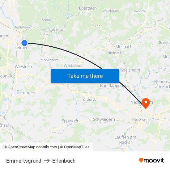Emmertsgrund to Erlenbach map